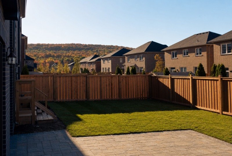A new backyard with a cedar fence and interlock patio