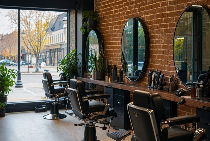 Salon SEO: a bright neighbourhood salon with an exposed brick wall